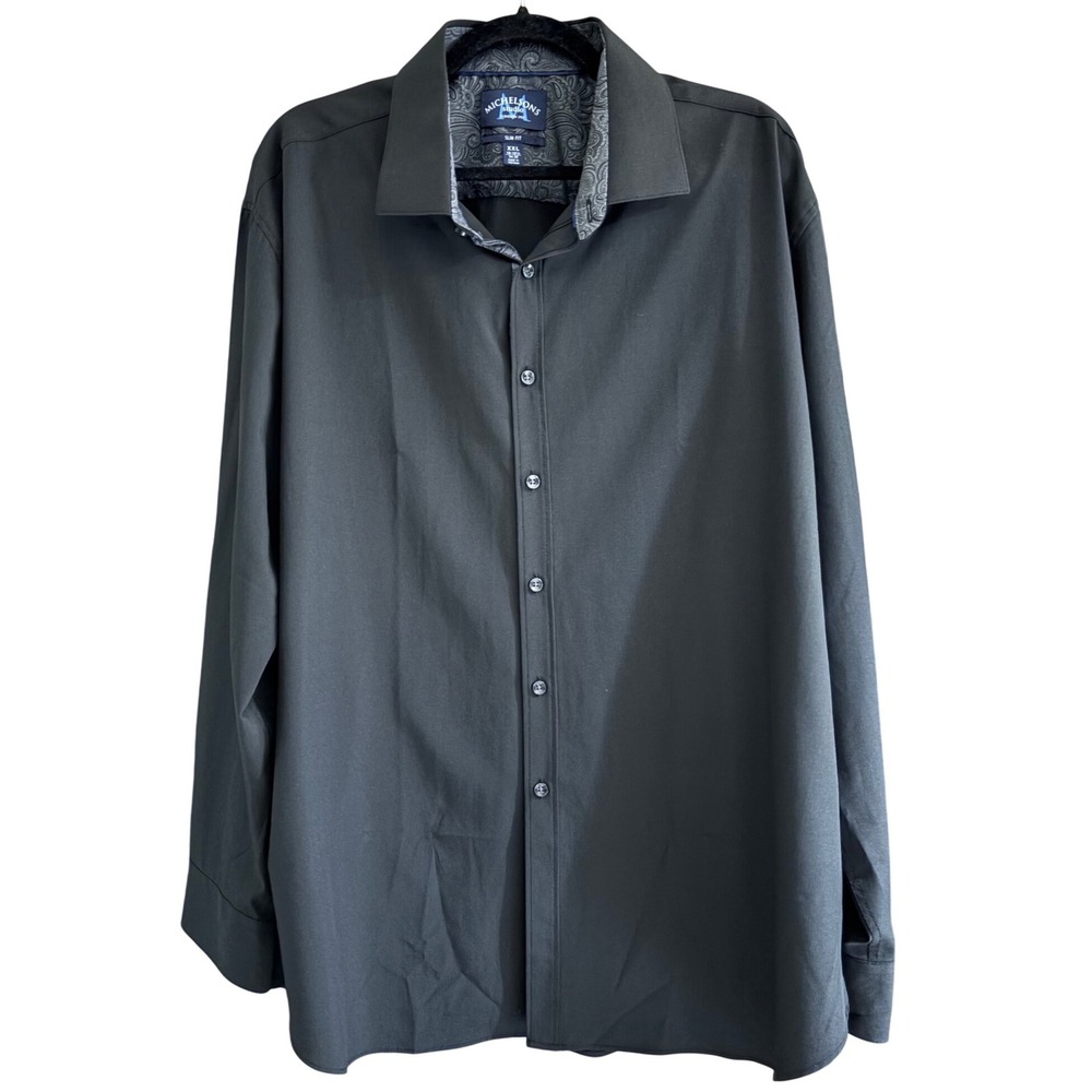 Michelsons Studio Dress Shirt Slim Fit Long Sleeve Button Up XXL Black‎ Silky